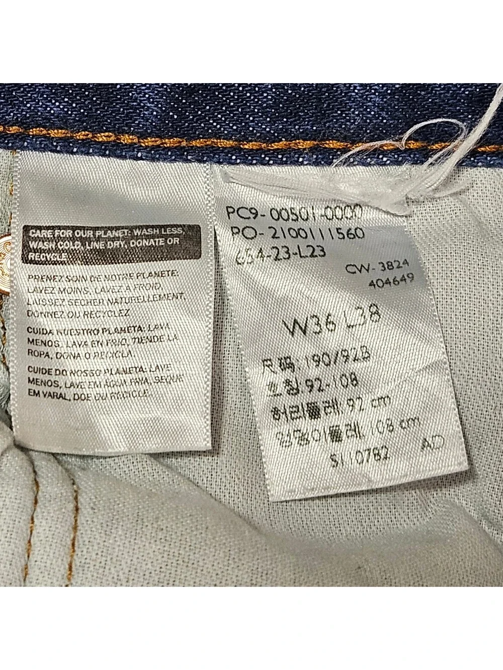 Levis Mens 501 Jeans 36W 38L suspender Buttons Straight Leg Blue Button Fly
